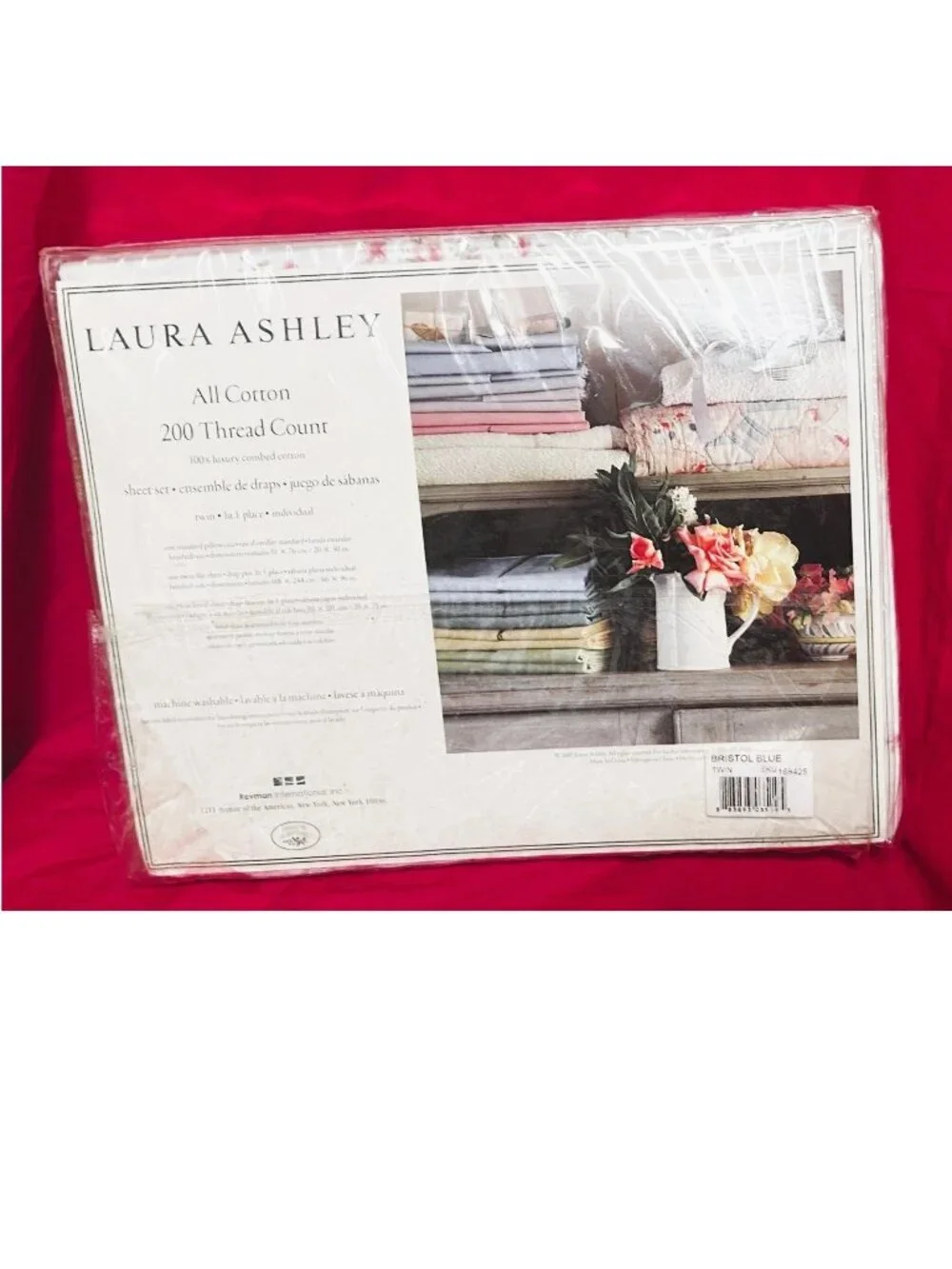 NEW~TWIN sz Sheet Set~Laura Ashley shabby chic pink/red petit roses~100% COTTON